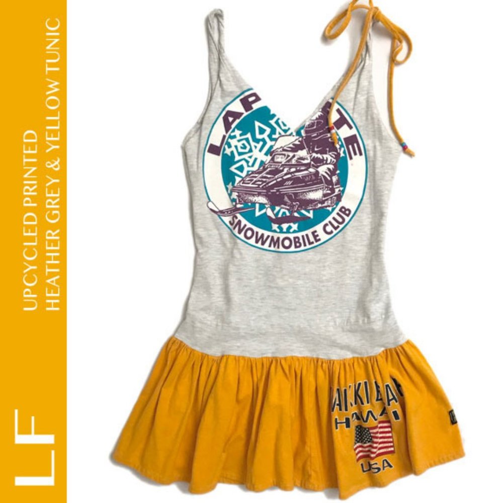 LF Upcycled Printed Heather Gray and Yellow Tunic Size S
